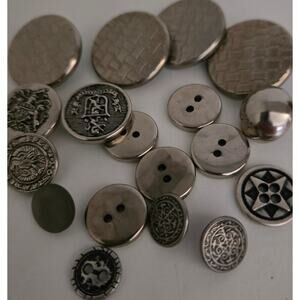 Lot of 18 Silver Toned Buttons Craft Sew Collection